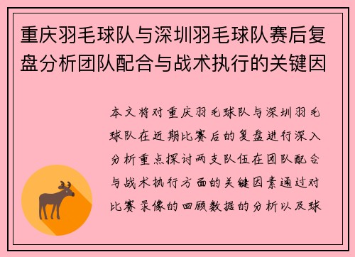重庆羽毛球队与深圳羽毛球队赛后复盘分析团队配合与战术执行的关键因素