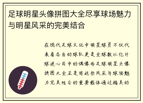 足球明星头像拼图大全尽享球场魅力与明星风采的完美结合