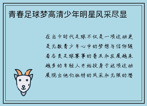 青春足球梦高清少年明星风采尽显