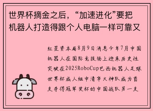 世界杯摘金之后，“加速进化”要把机器人打造得跟个人电脑一样可靠又便宜